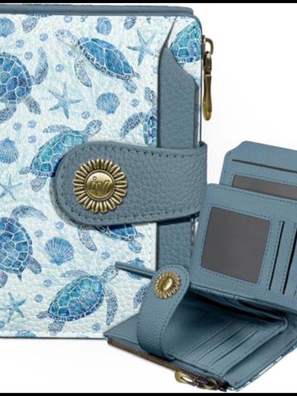 Small RFID Blocking Wallet Sea Turtle Faux Leather Card Holder